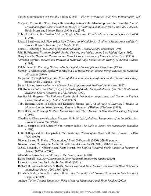 INTRODUCTION TO SCHOLARLY EDITING ... - Rare Book School