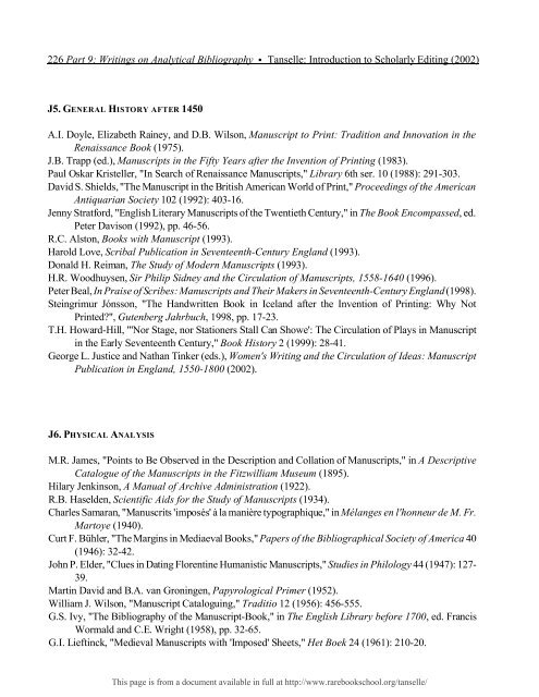 INTRODUCTION TO SCHOLARLY EDITING ... - Rare Book School