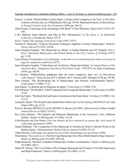 INTRODUCTION TO SCHOLARLY EDITING ... - Rare Book School