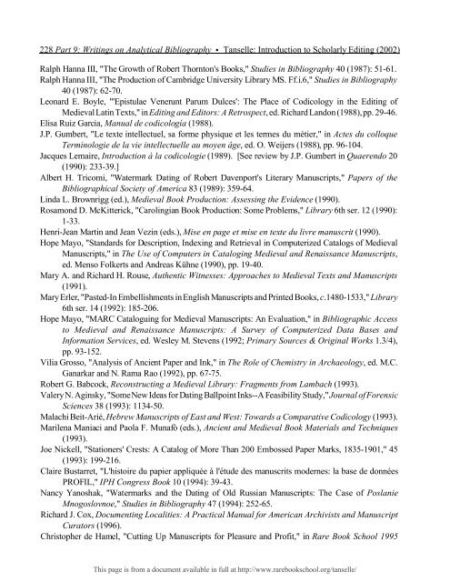 INTRODUCTION TO SCHOLARLY EDITING ... - Rare Book School
