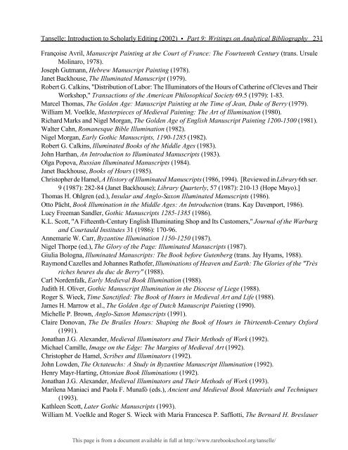 INTRODUCTION TO SCHOLARLY EDITING ... - Rare Book School