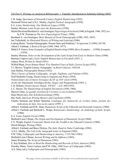INTRODUCTION TO SCHOLARLY EDITING ... - Rare Book School