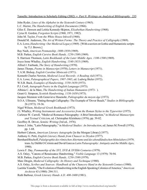 INTRODUCTION TO SCHOLARLY EDITING ... - Rare Book School