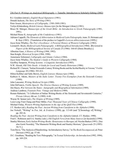 INTRODUCTION TO SCHOLARLY EDITING ... - Rare Book School