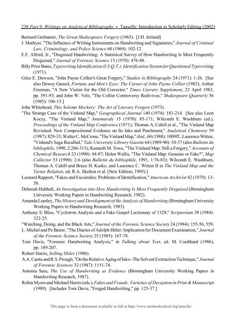 INTRODUCTION TO SCHOLARLY EDITING ... - Rare Book School