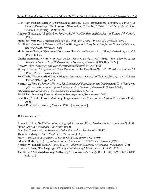 INTRODUCTION TO SCHOLARLY EDITING ... - Rare Book School