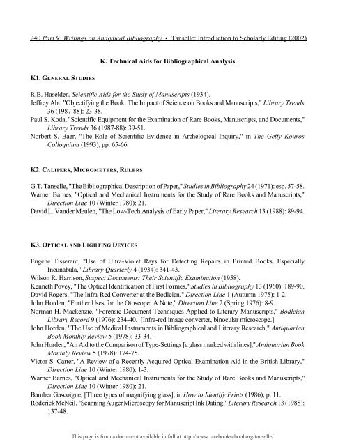 INTRODUCTION TO SCHOLARLY EDITING ... - Rare Book School