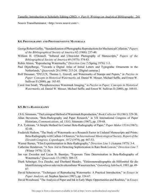 INTRODUCTION TO SCHOLARLY EDITING ... - Rare Book School