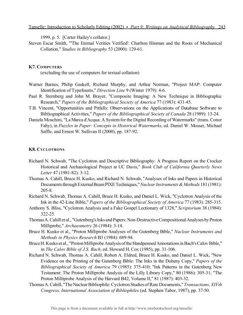 INTRODUCTION TO SCHOLARLY EDITING ... - Rare Book School