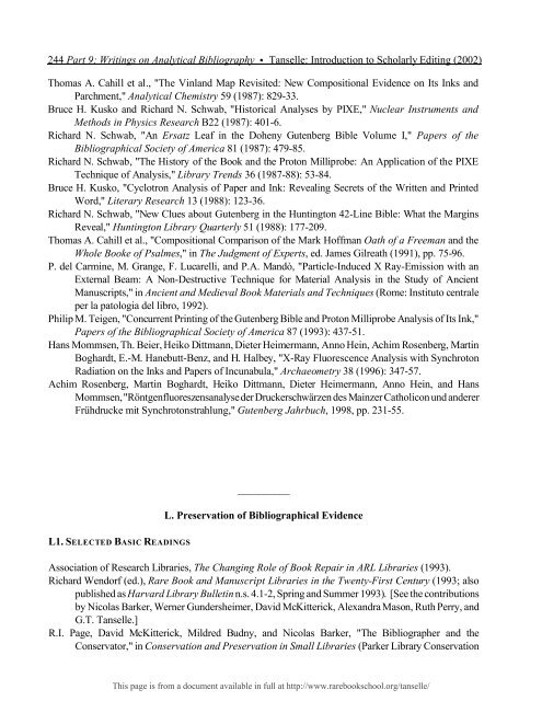 INTRODUCTION TO SCHOLARLY EDITING ... - Rare Book School