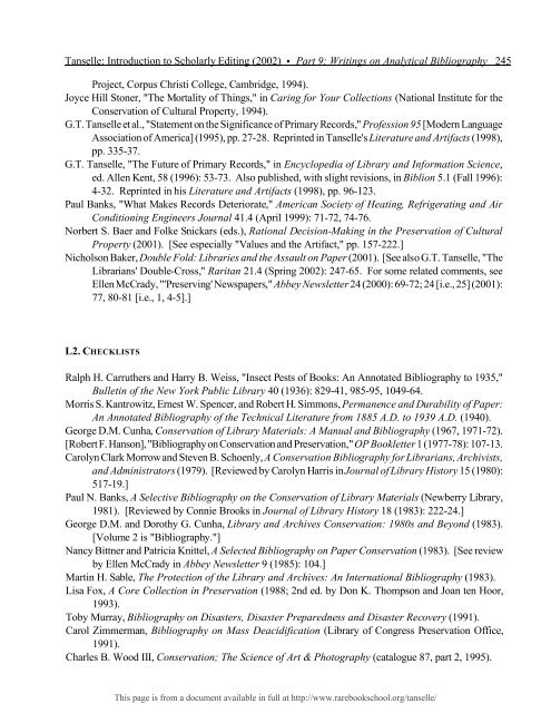 INTRODUCTION TO SCHOLARLY EDITING ... - Rare Book School