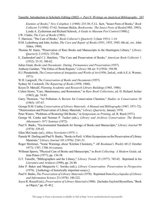 INTRODUCTION TO SCHOLARLY EDITING ... - Rare Book School