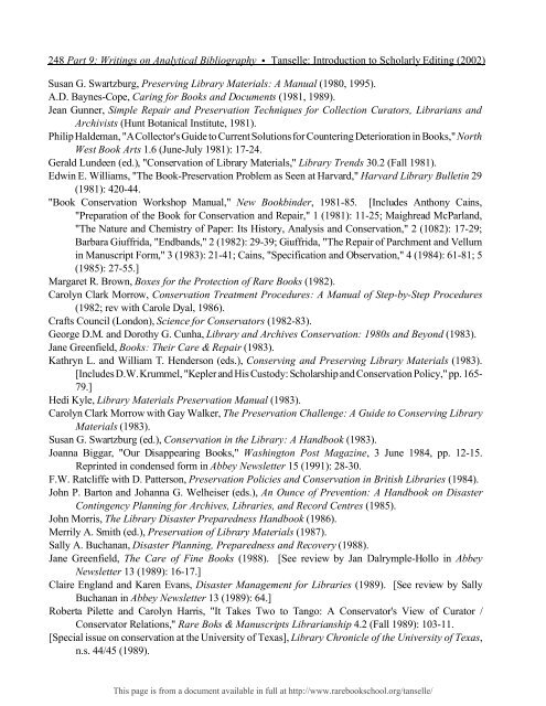 INTRODUCTION TO SCHOLARLY EDITING ... - Rare Book School
