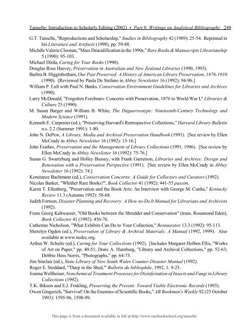 INTRODUCTION TO SCHOLARLY EDITING ... - Rare Book School