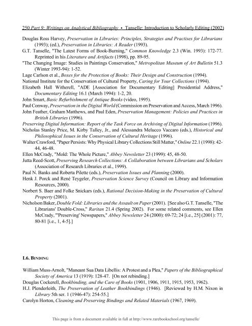 INTRODUCTION TO SCHOLARLY EDITING ... - Rare Book School
