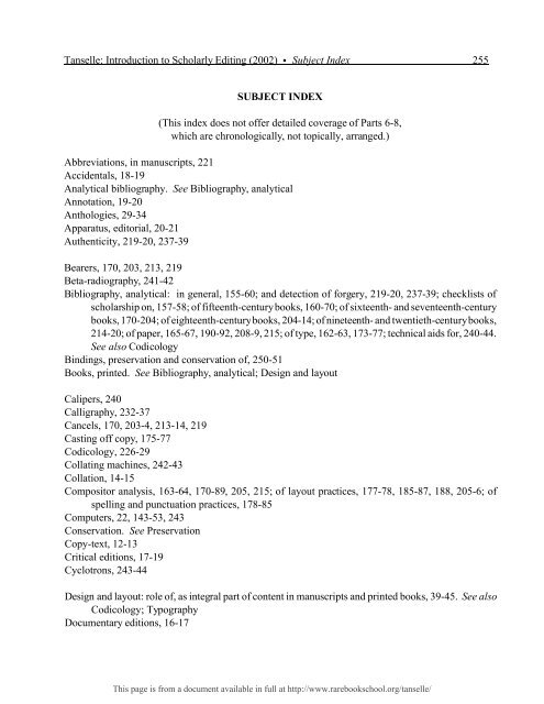 INTRODUCTION TO SCHOLARLY EDITING ... - Rare Book School