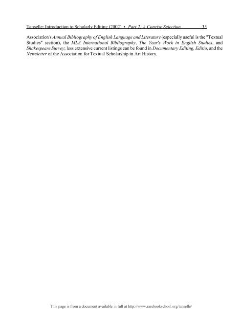 INTRODUCTION TO SCHOLARLY EDITING ... - Rare Book School