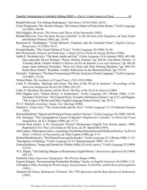 INTRODUCTION TO SCHOLARLY EDITING ... - Rare Book School