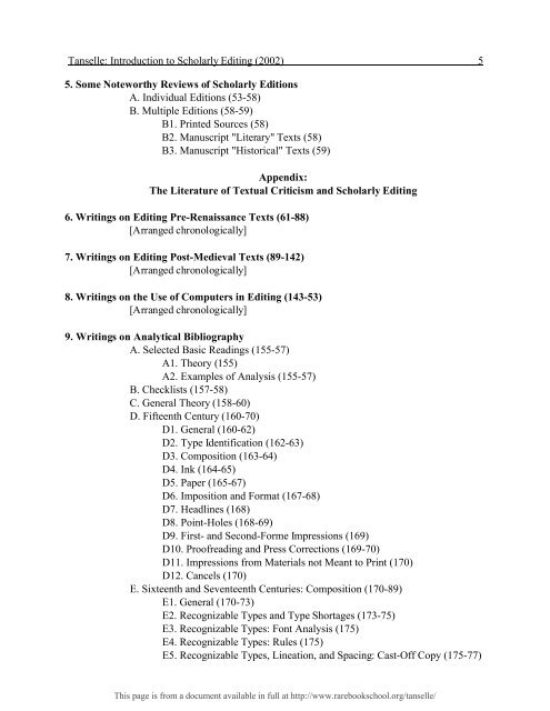 INTRODUCTION TO SCHOLARLY EDITING ... - Rare Book School