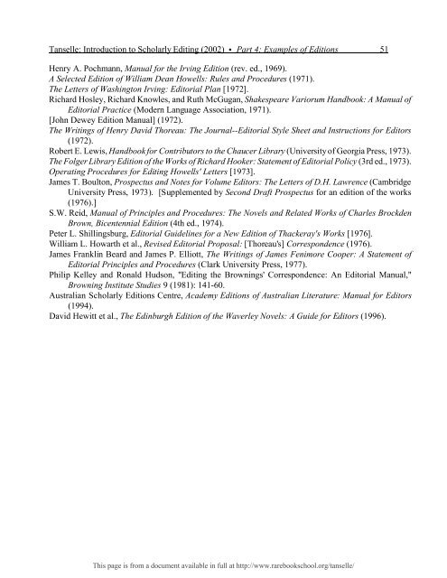 INTRODUCTION TO SCHOLARLY EDITING ... - Rare Book School