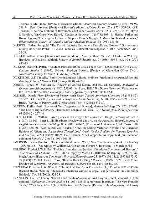 INTRODUCTION TO SCHOLARLY EDITING ... - Rare Book School