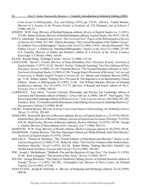 INTRODUCTION TO SCHOLARLY EDITING ... - Rare Book School
