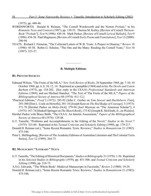 INTRODUCTION TO SCHOLARLY EDITING ... - Rare Book School