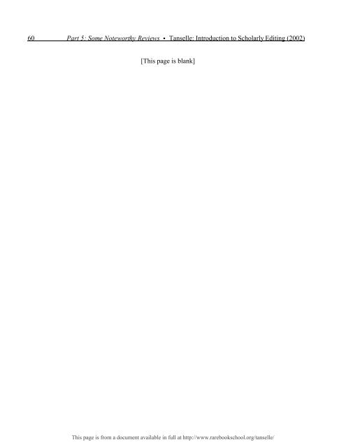 INTRODUCTION TO SCHOLARLY EDITING ... - Rare Book School