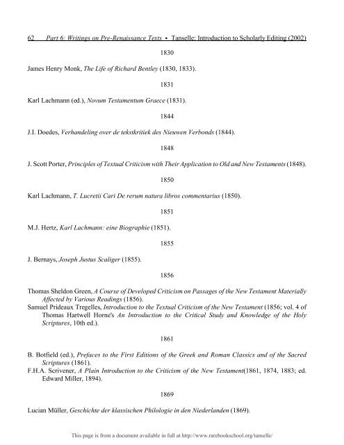 INTRODUCTION TO SCHOLARLY EDITING ... - Rare Book School