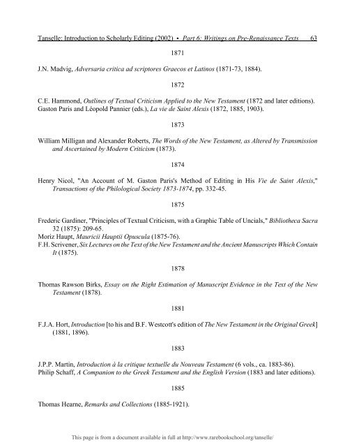 INTRODUCTION TO SCHOLARLY EDITING ... - Rare Book School