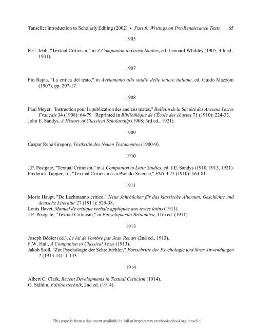 INTRODUCTION TO SCHOLARLY EDITING ... - Rare Book School