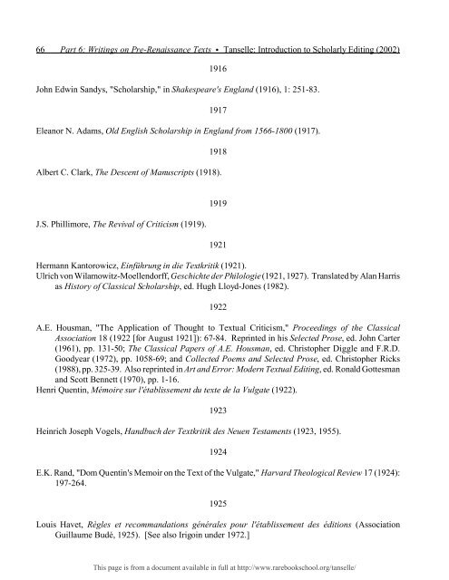 INTRODUCTION TO SCHOLARLY EDITING ... - Rare Book School