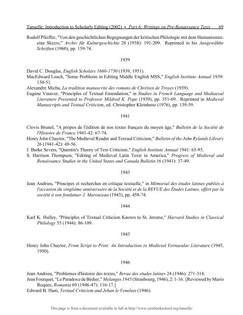 INTRODUCTION TO SCHOLARLY EDITING ... - Rare Book School