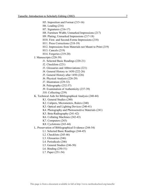 INTRODUCTION TO SCHOLARLY EDITING ... - Rare Book School