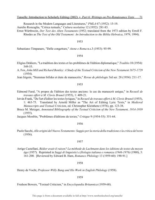 INTRODUCTION TO SCHOLARLY EDITING ... - Rare Book School