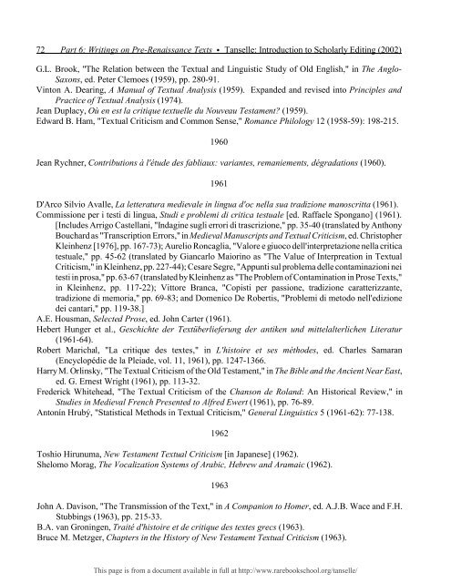 INTRODUCTION TO SCHOLARLY EDITING ... - Rare Book School