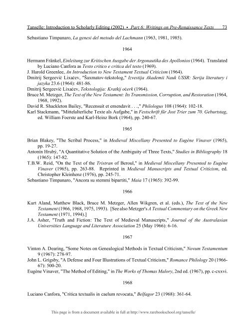 INTRODUCTION TO SCHOLARLY EDITING ... - Rare Book School