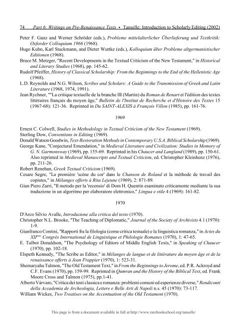 INTRODUCTION TO SCHOLARLY EDITING ... - Rare Book School