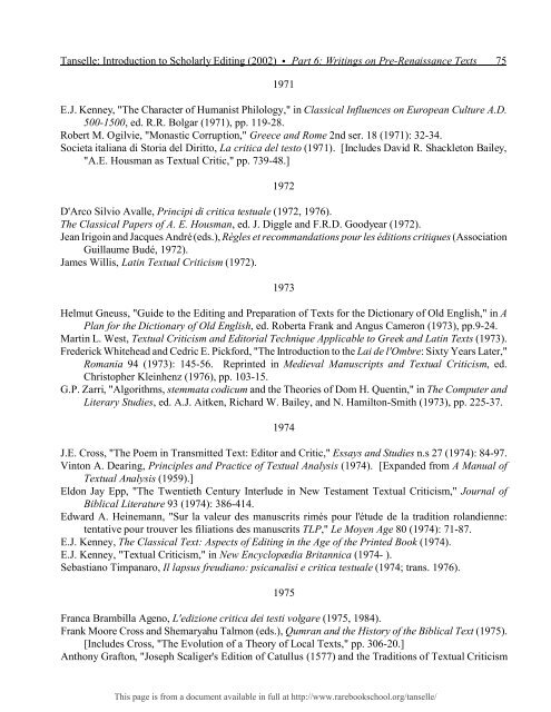 INTRODUCTION TO SCHOLARLY EDITING ... - Rare Book School