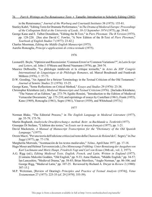 INTRODUCTION TO SCHOLARLY EDITING ... - Rare Book School