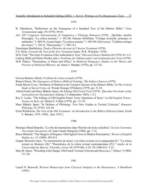 INTRODUCTION TO SCHOLARLY EDITING ... - Rare Book School