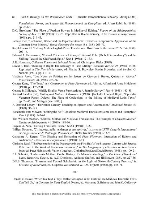 INTRODUCTION TO SCHOLARLY EDITING ... - Rare Book School