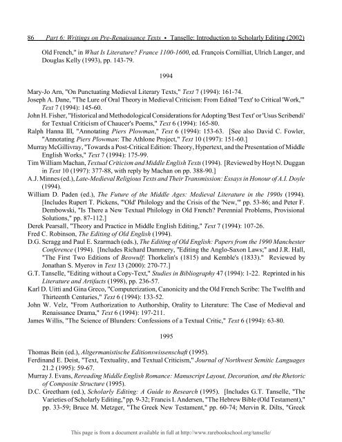 INTRODUCTION TO SCHOLARLY EDITING ... - Rare Book School