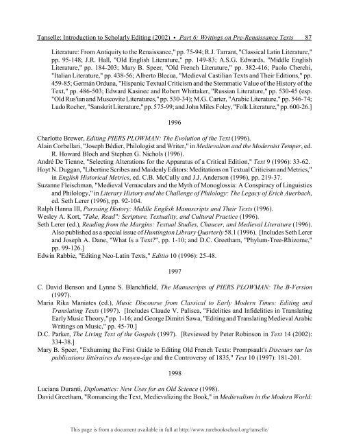 INTRODUCTION TO SCHOLARLY EDITING ... - Rare Book School