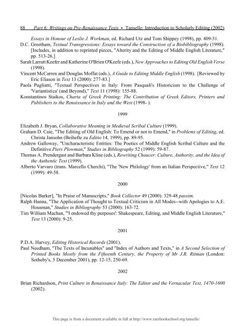 INTRODUCTION TO SCHOLARLY EDITING ... - Rare Book School