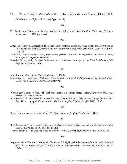 INTRODUCTION TO SCHOLARLY EDITING ... - Rare Book School