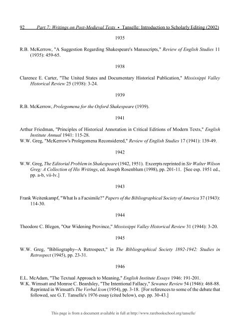 INTRODUCTION TO SCHOLARLY EDITING ... - Rare Book School