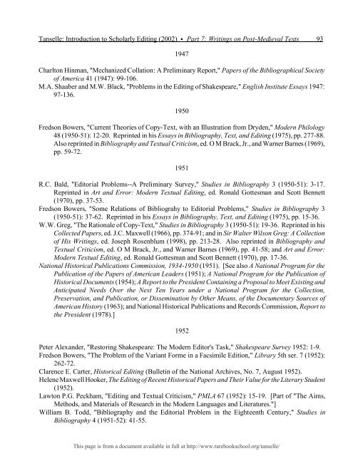 INTRODUCTION TO SCHOLARLY EDITING ... - Rare Book School