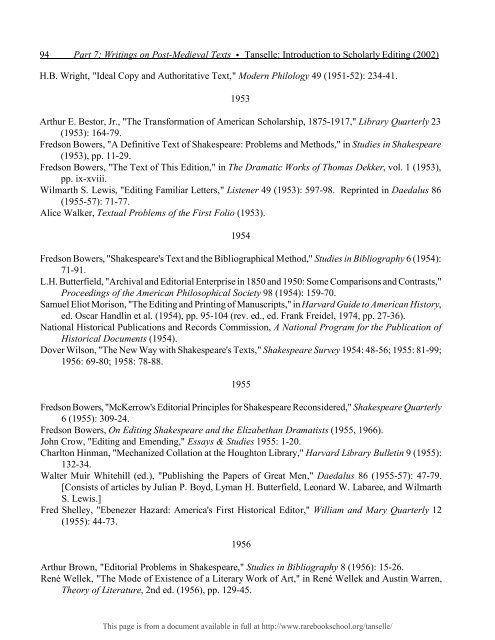 INTRODUCTION TO SCHOLARLY EDITING ... - Rare Book School