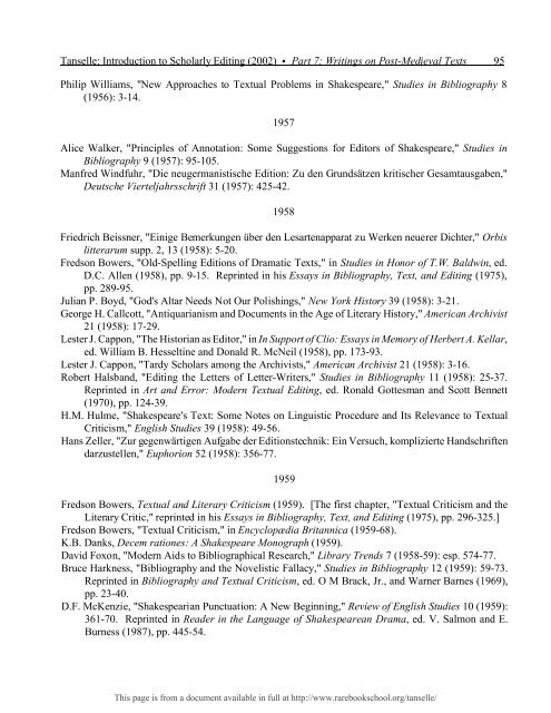 INTRODUCTION TO SCHOLARLY EDITING ... - Rare Book School
